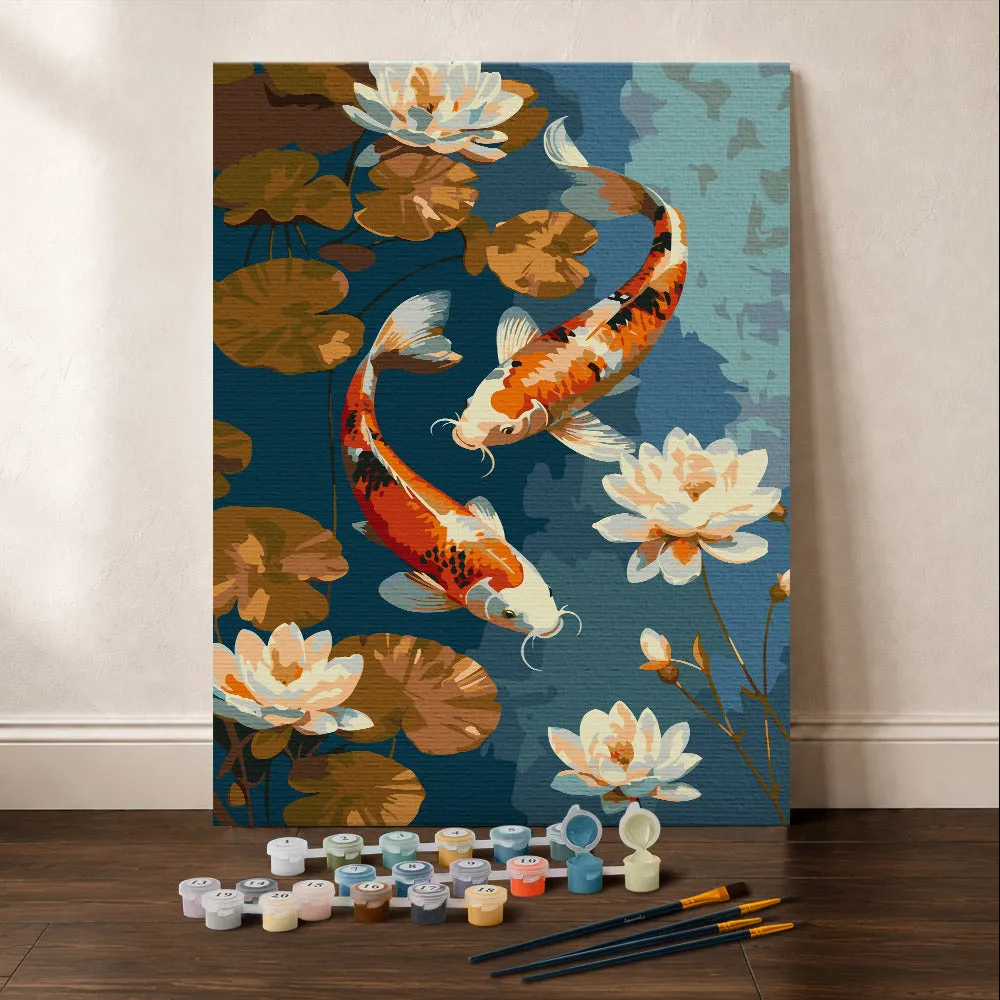 Figured'Art Vintage Koi Karper Bloemen schilderen op nummer cadeauset