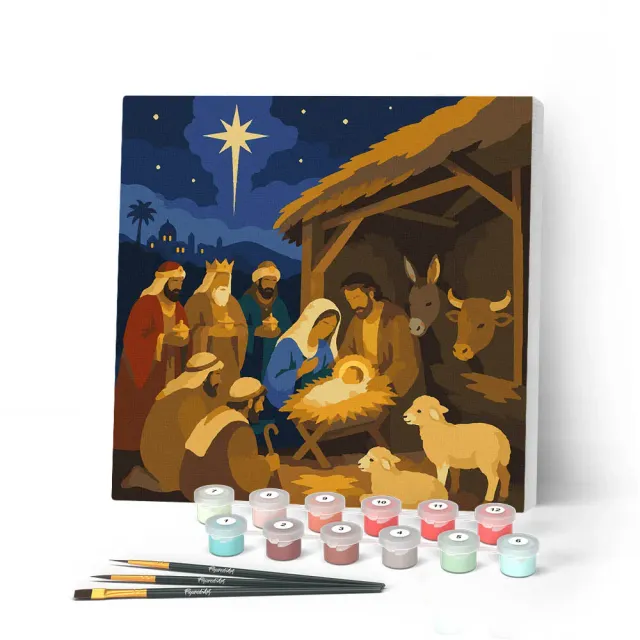 Figured'Art Mini Kerststal schilderen op nummer 20x20cm met frame