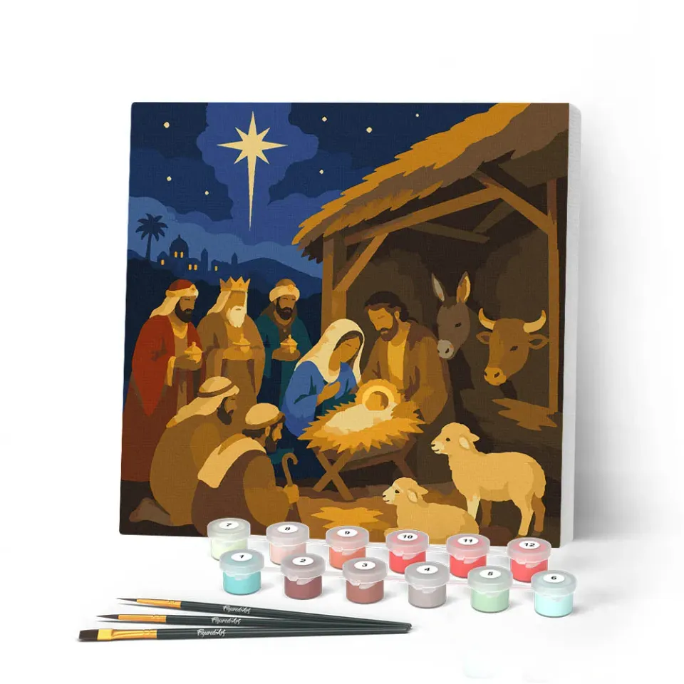 Figured'Art Mini Kerststal schilderen op nummer 20x20cm met frame