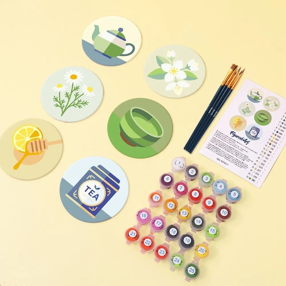 Figured'Art Kruideninfusie onderzetters schilderen 10 cm 6 stuks
