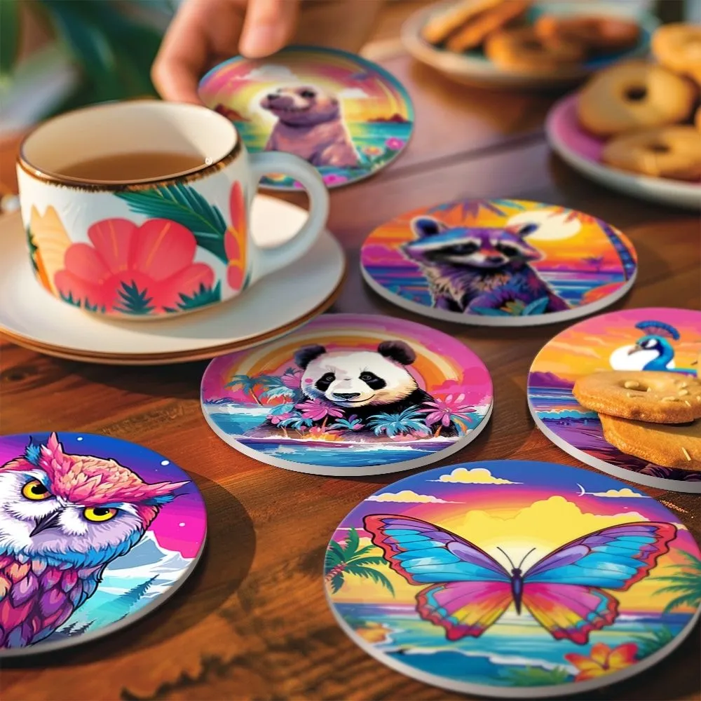 Figured'Art Fauna Serie Schilderen op Nummer Onderzetters 10cm Panda Dieren