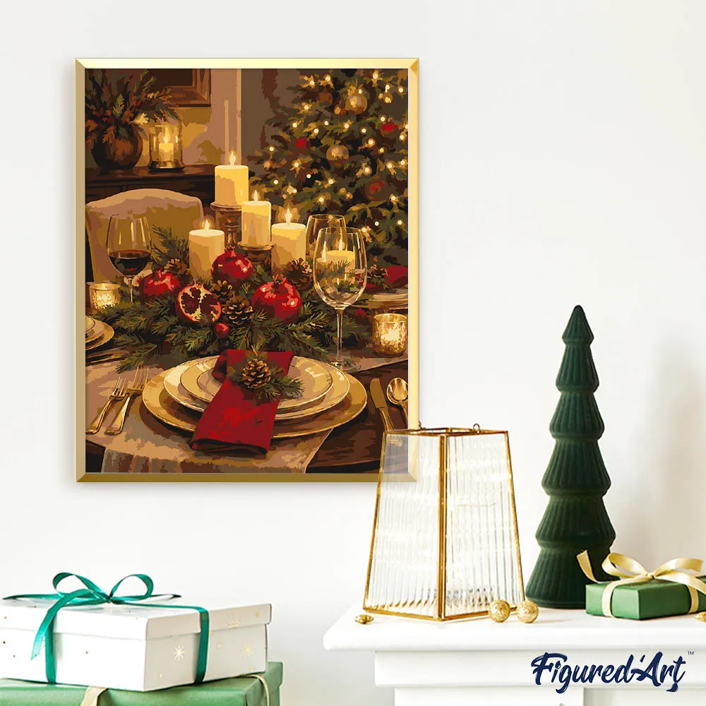 Figured'Art Elegante kersttafel schilderen op nummer gevorderd 40x50