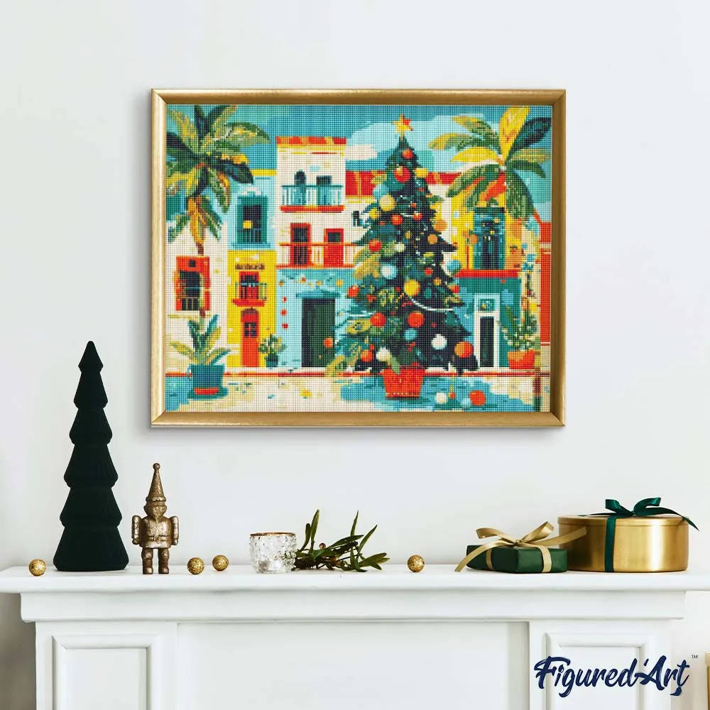 Figured'Art Kleurrig Feestplein diamond painting 40x50 cm rond