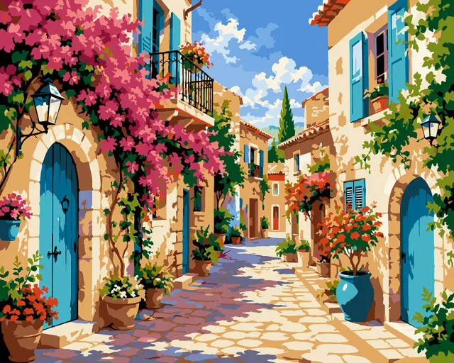 Figured'Art Bloeiend Mediterraans Dorp schilderen op nummer 40x50 zomer