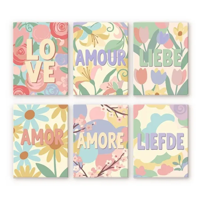 Figured'Art Bloemenliefde 2 mini schilderen op nummer 6 stuks