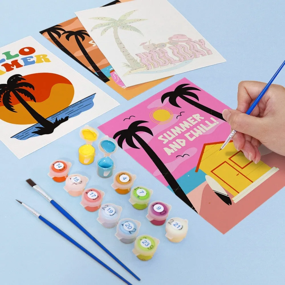 Figured'Art Zomer Strandposters mini schilderen op nummer 15x20 cm 6 stuks