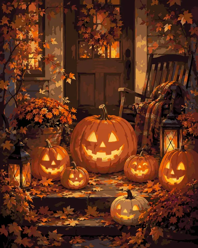 Figured'Art Verlichte Halloween-pompoen schilderen op nummer 40x50 cm