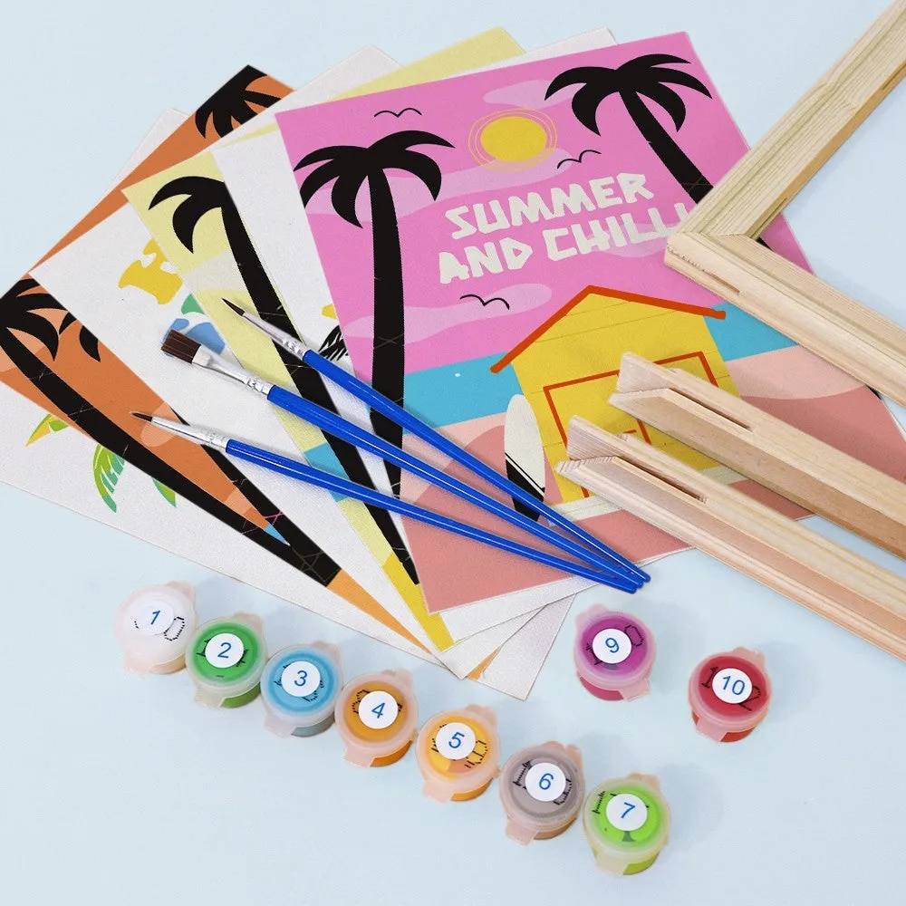 Figured'Art Zomer Strandposters mini schilderen op nummer 15x20 cm 6 stuks