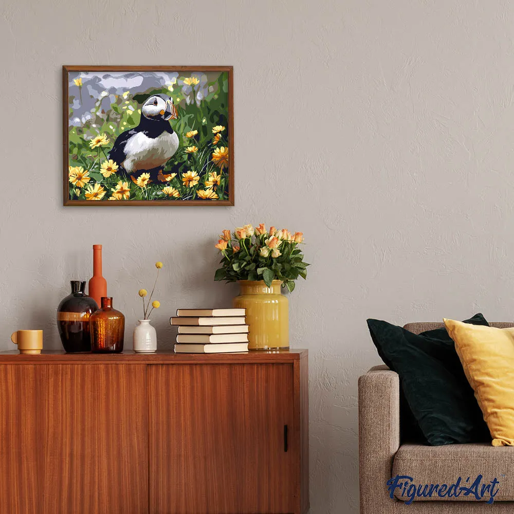 Figured'Art Papegaaiduiker lentebloesem schilderij canvas zonder lijst