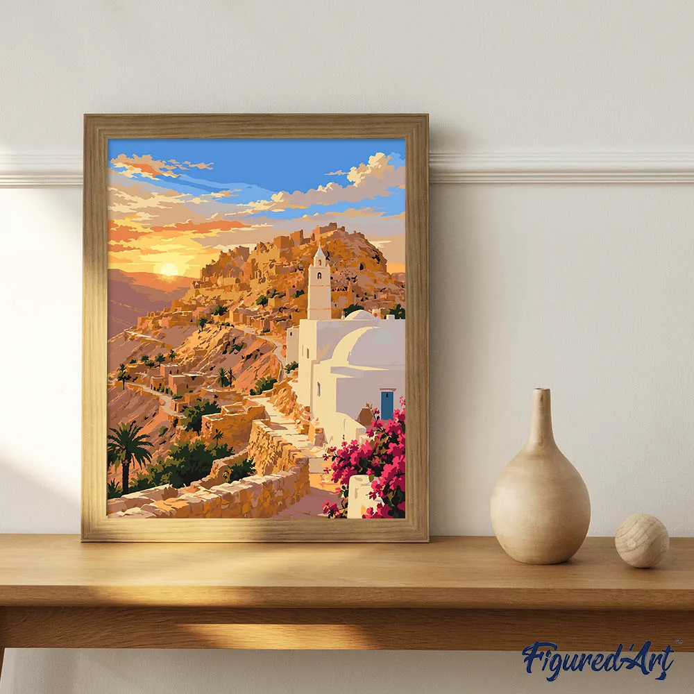 Figured'Art Zonsondergang Chenini schilderen op nummer 40x50 cm