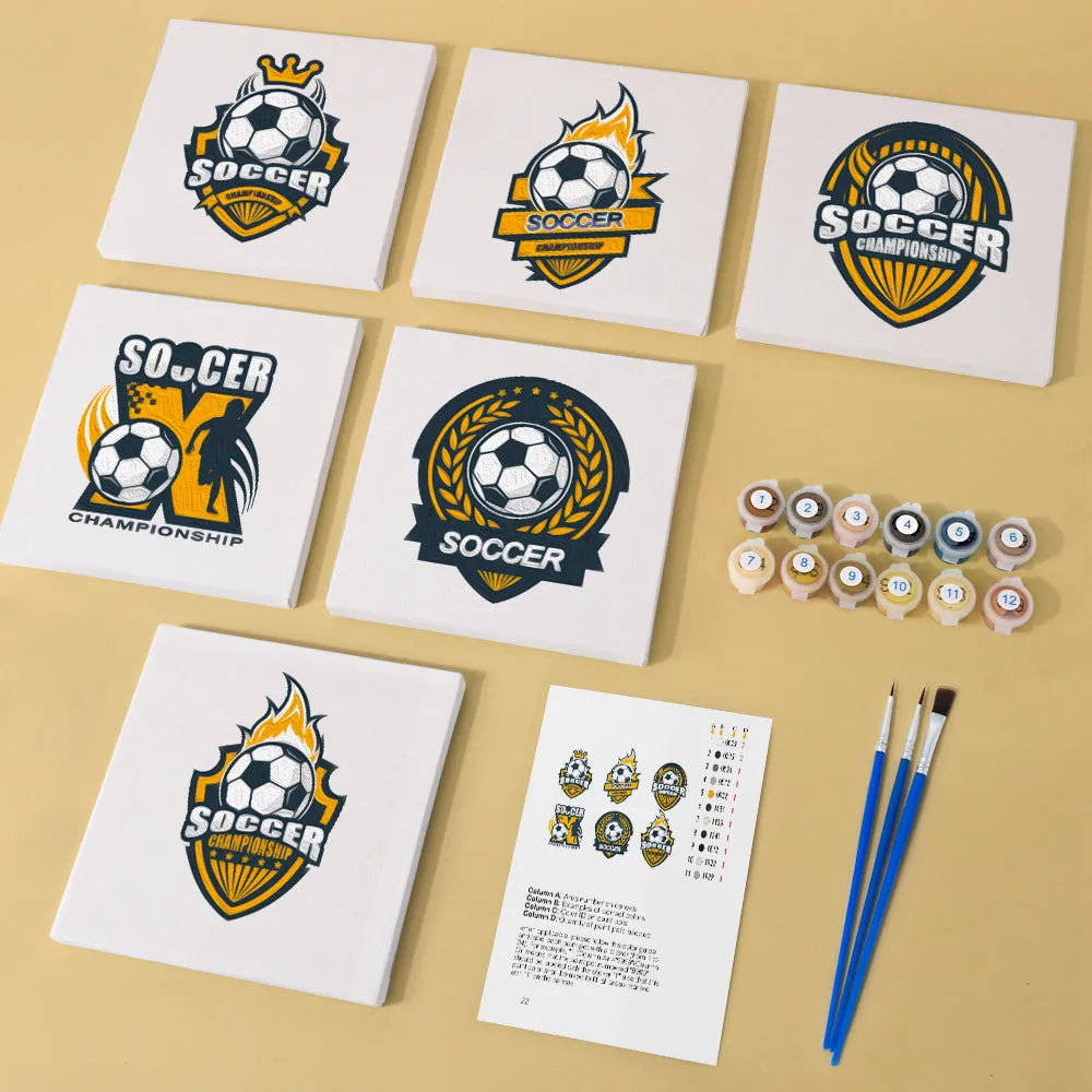 Figured'Art Mini Voetbal Logo Serie schilderen op nummer 15x15cm 6 stuks