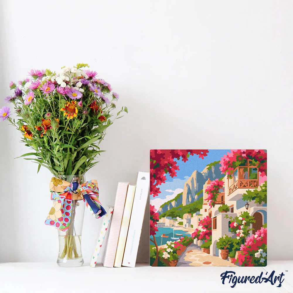 Figured'Art Bloemenlaan van Capri mini schilderen op nummer 20x20 cm frame Italië