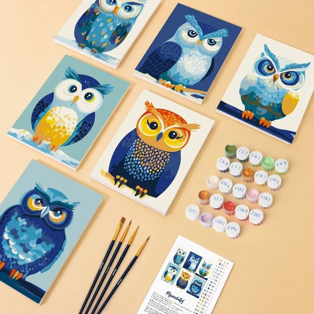 Figured'Art Kleurrijke Nachtwacht Mini Schilderen op Nummer 6x uil