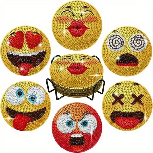Figured'Art Emoji onderzetters diamond painting 6 stuks kurk