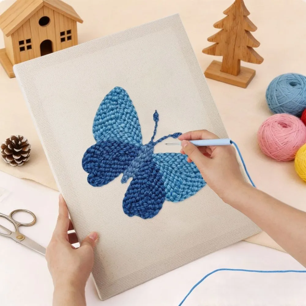 Figured'Art Blauwe Droom Vlinder punch needle 20x30 cm frame