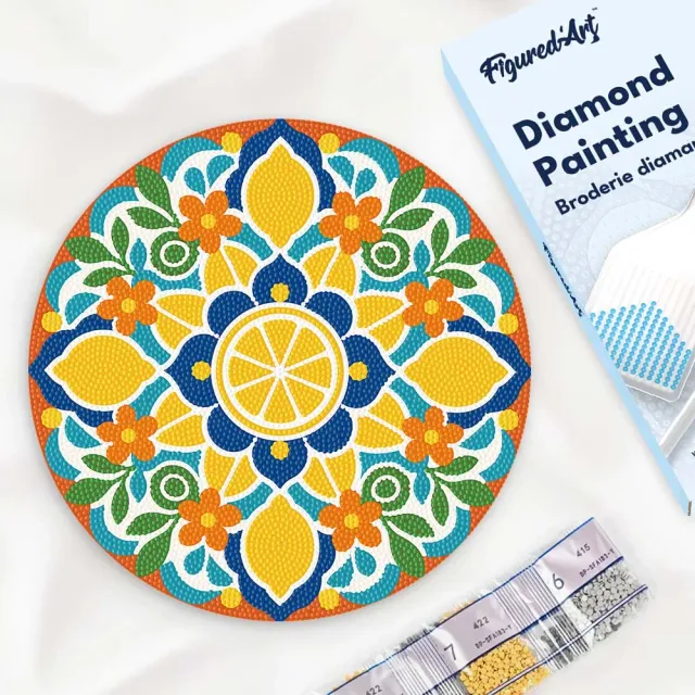 Figured'Art Citrusmandala diamond painting houten schijf 30 cm rond