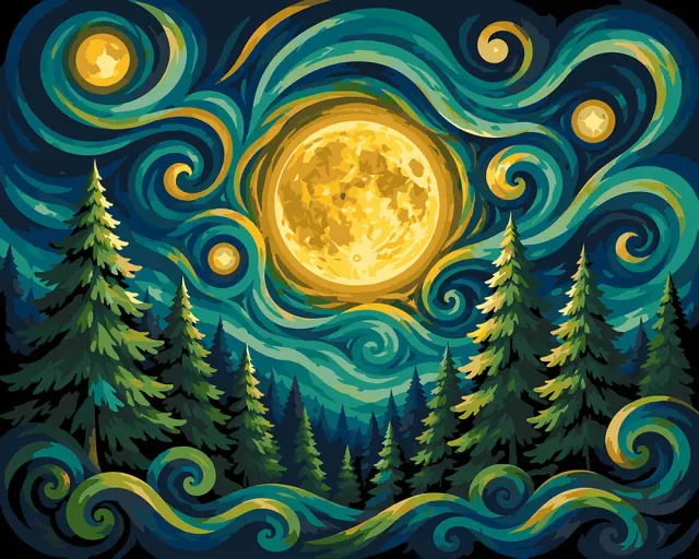 Figured'Art Maanverlicht Bos schilderen op nummer 40x50cm