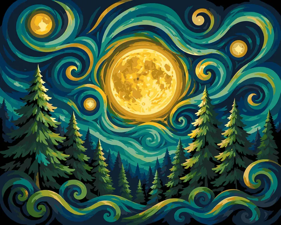 Figured'Art Maanverlicht Bos schilderen op nummer 40x50cm