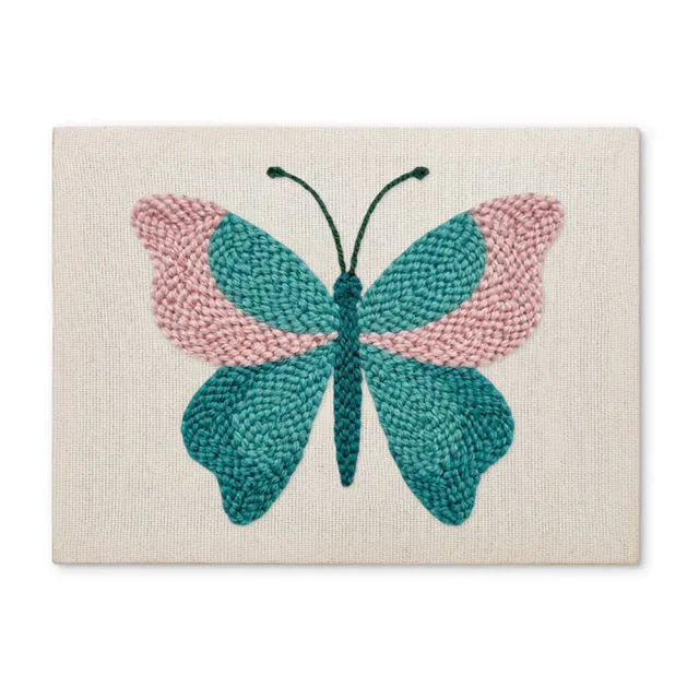 Figured'Art Azuurblauwe Vlinder punch needle pakket 20x30cm met frame