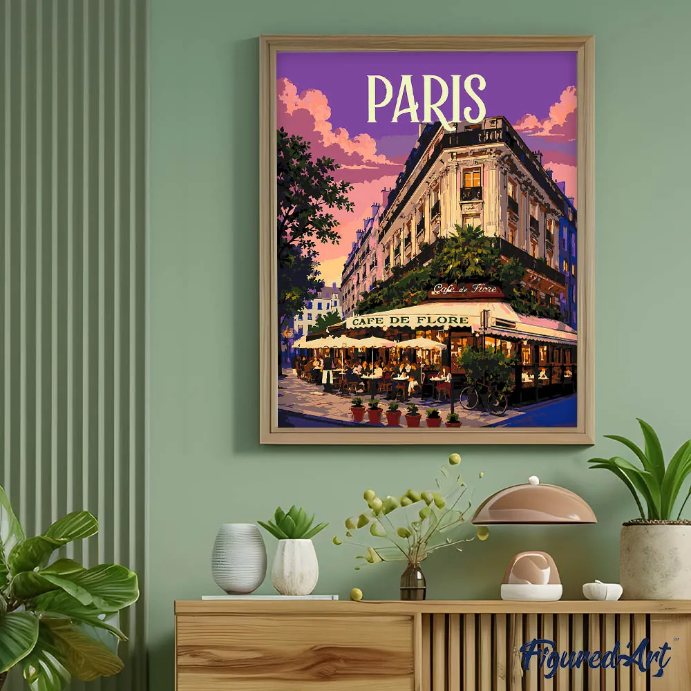 Figured'Art Reisposter Café de Flore schilderen op nummer 40x50cm Parijs
