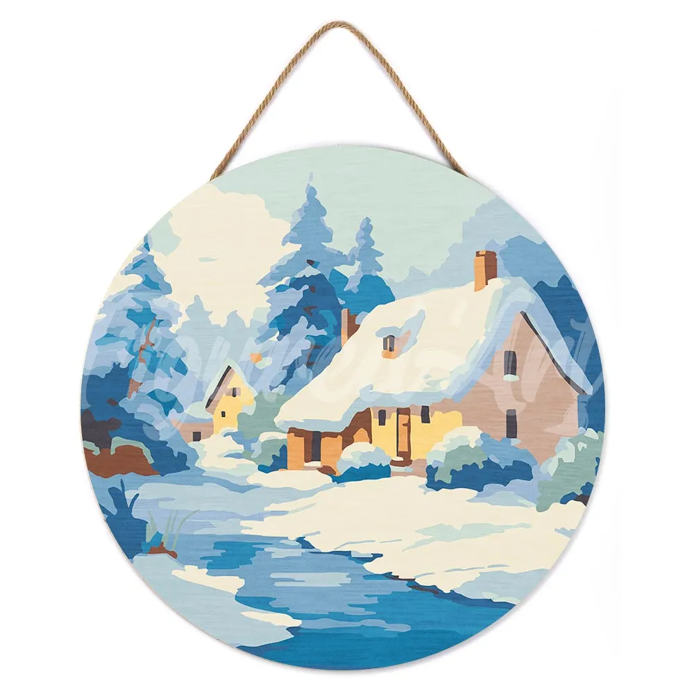 Figured'Art Winterhuisje schilderen op nummer hout 30 cm