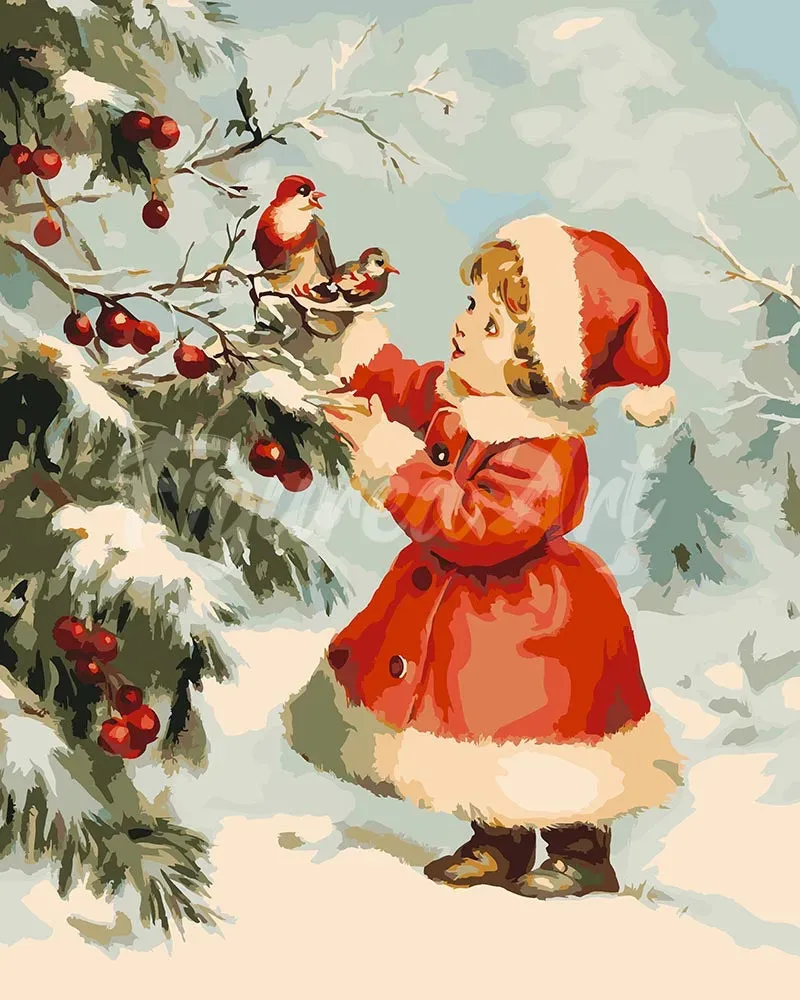 Figured'Art Schattig Kerstmeisje 2 schilderen op nummer 40x50 vintage