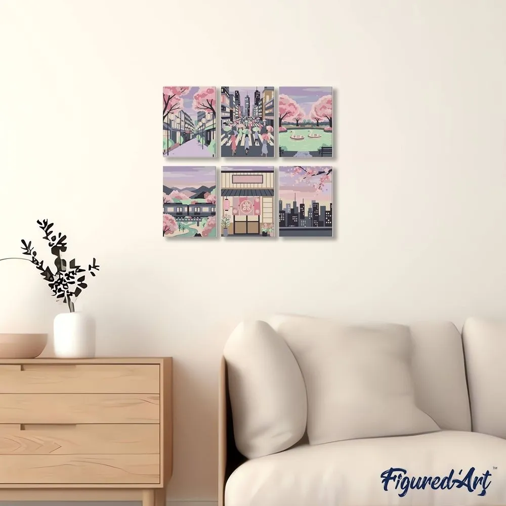 Figured'Art Mini Lente in Tokio schilderen op nummer 15x20cm 6 doeken