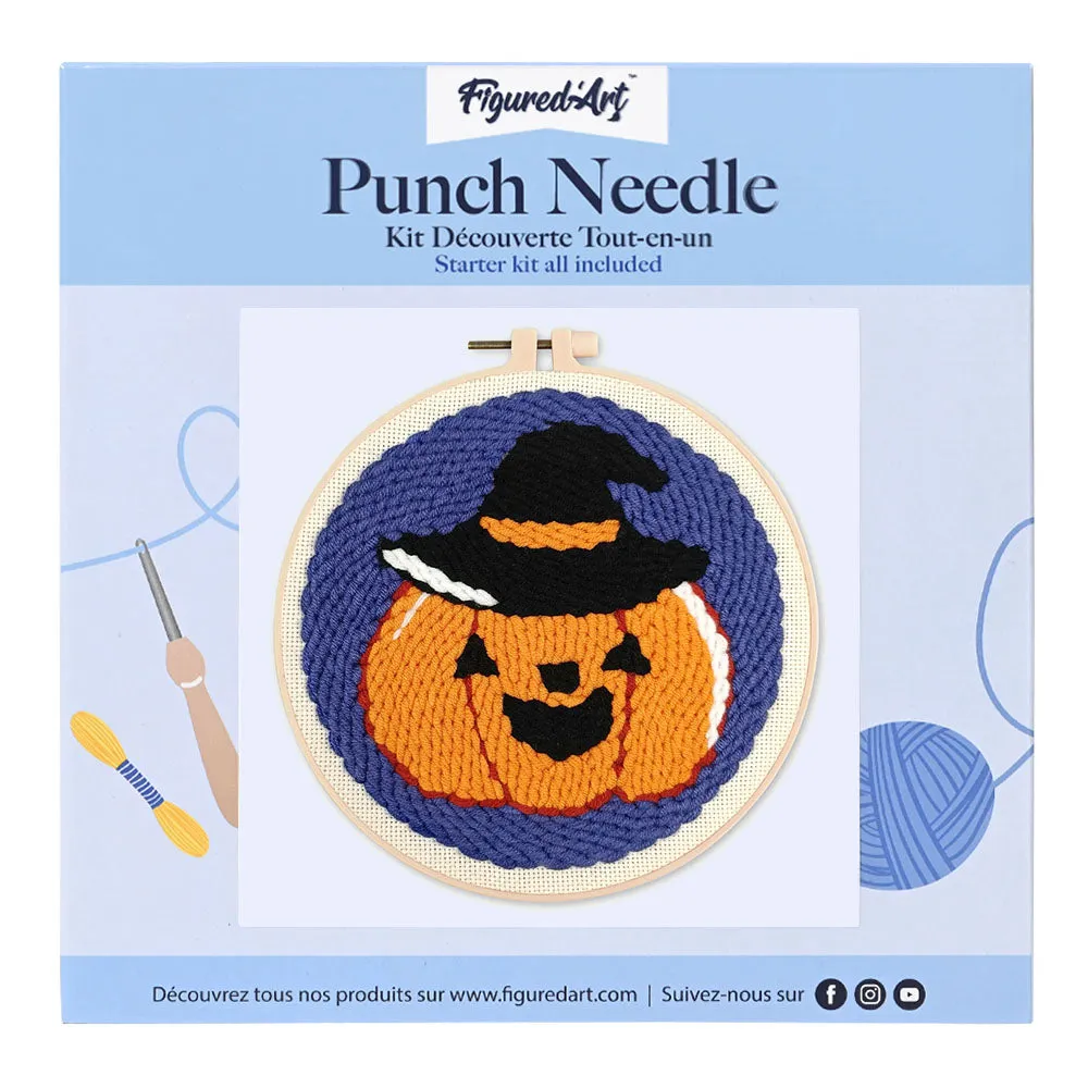 Figured'Art Halloween-pompoen punch needle pakket 20x20cm wol