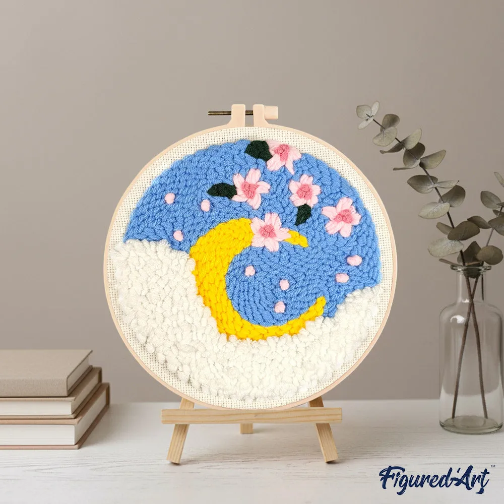 Figured'Art Kersenbloesem en de maan punch needle 20 cm wol