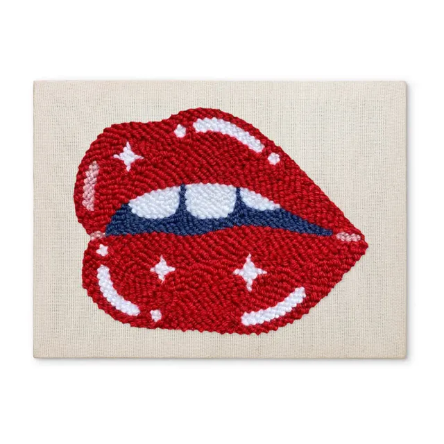 Figured'Art Glanzende Lippen punch needle pakket met frame 20x30cm pop art
