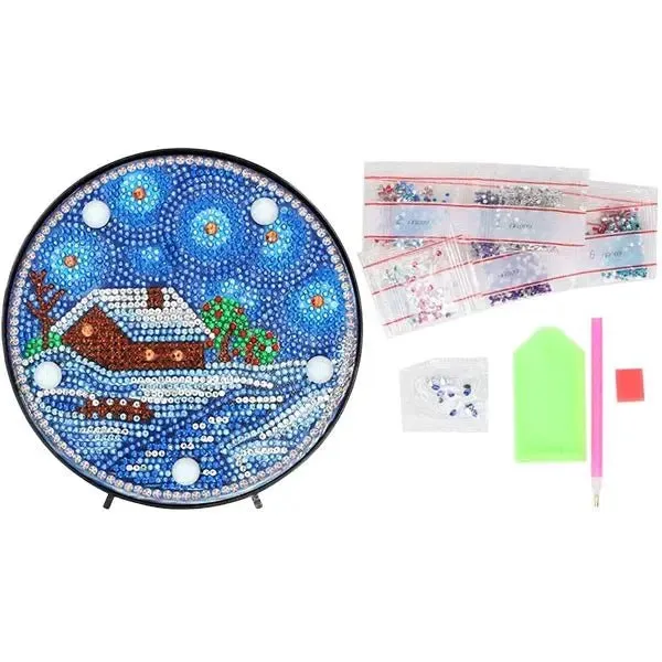 Figured'Art Winterhuis diamond painting lamp 15 cm met led