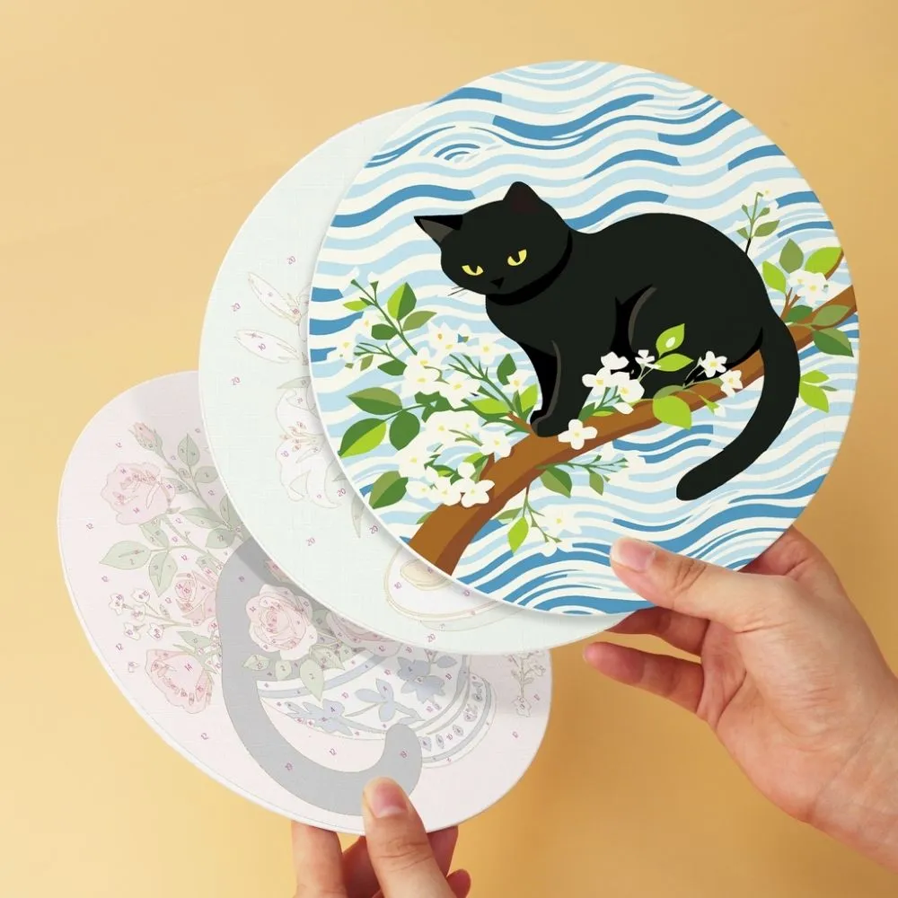 Figured'Art Mini Serie Zwarte kat en bloemen schilderen op nummer Ø20cm 6 stuks