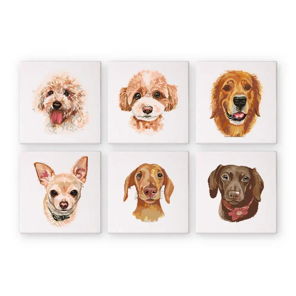 Figured'Art Schattige Honden schilderen op nummer 15x15 6 stuks