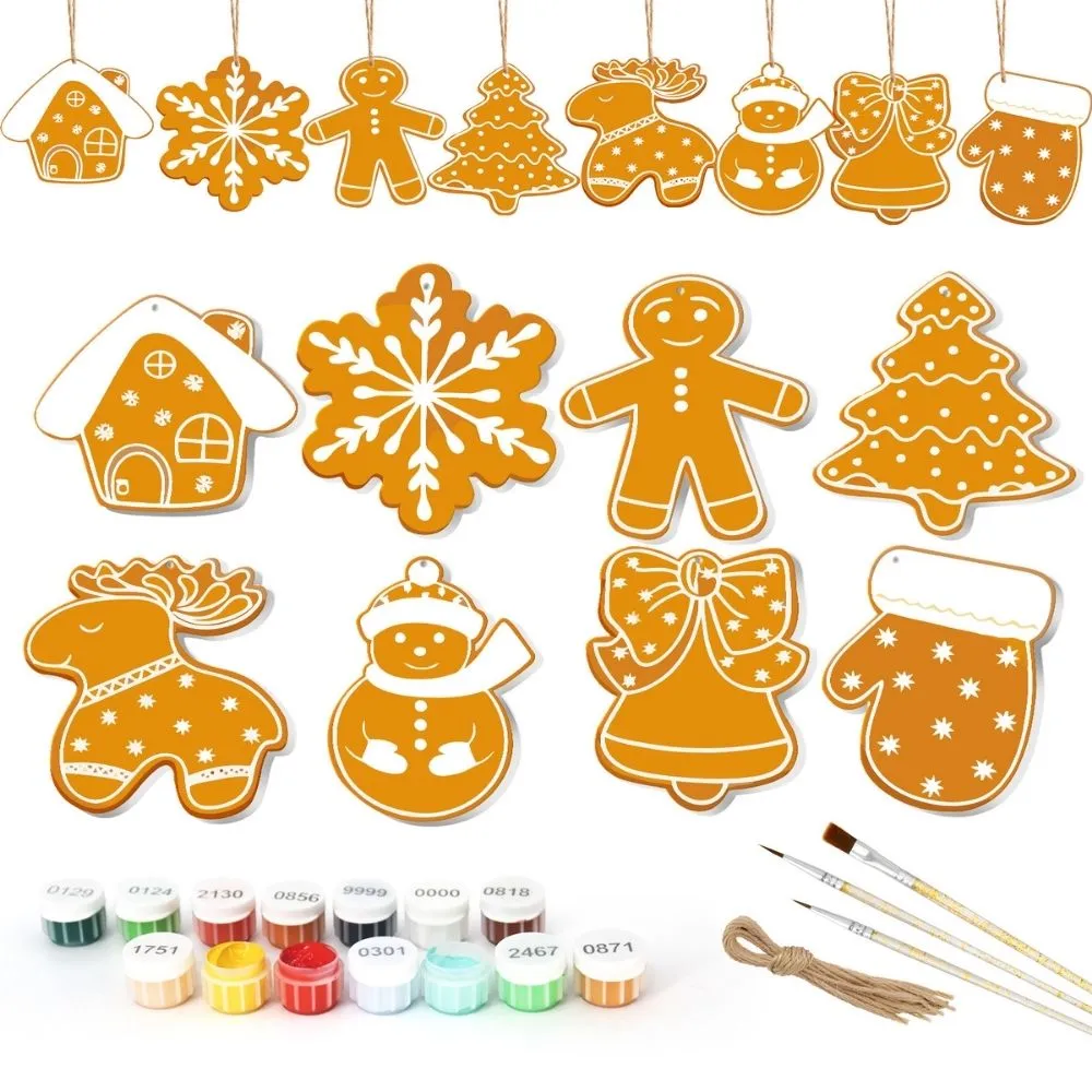 Figured'Art Feestkoekjes kerstornamenten schilderen op nummer 8 stuks hout
