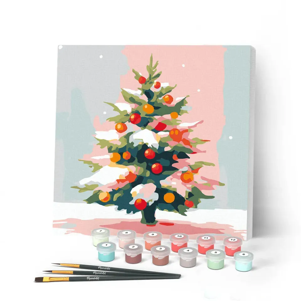 Figured'Art Mini Schilderen op Nummer Besneeuwde kerstboom 20x20 cm met frame