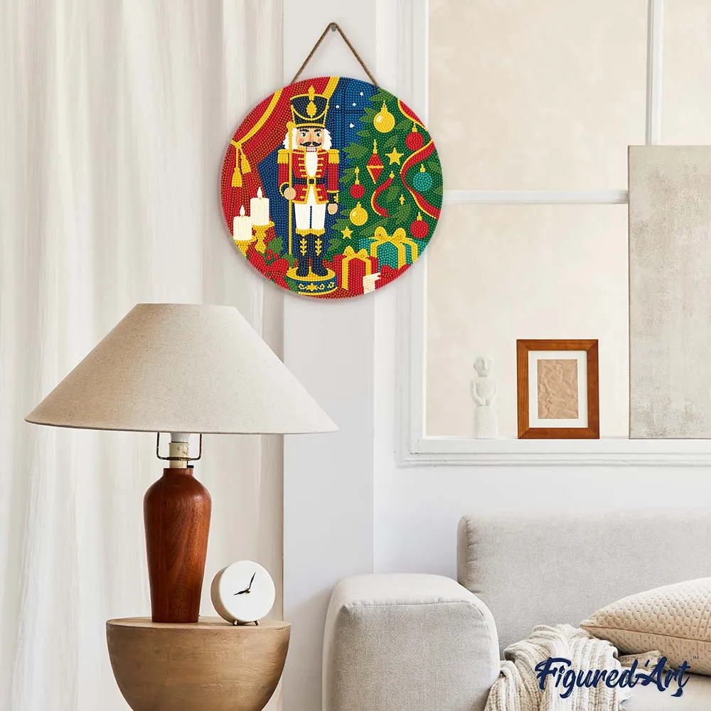Figured'Art Kerstnotenkraker diamond painting houten schijf 30 cm kerst