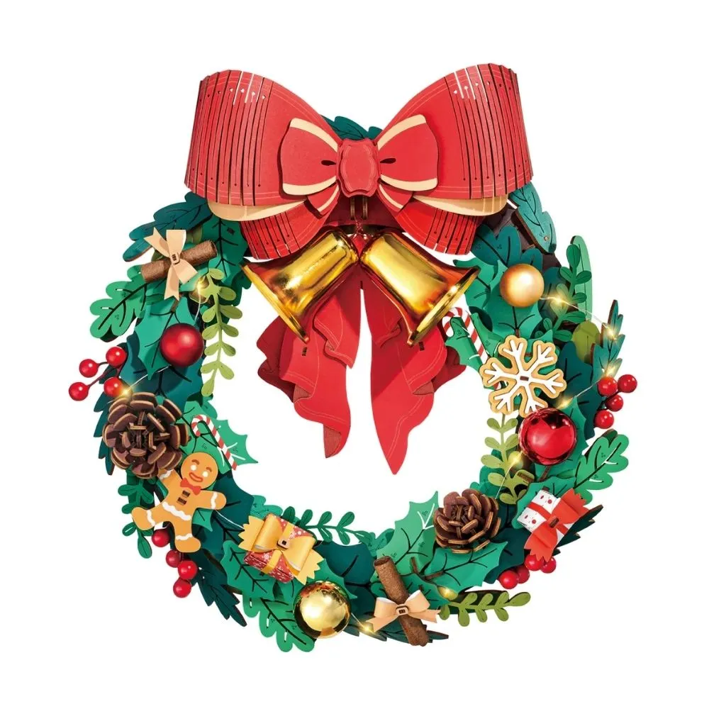 Figured'Art Kerstkrans 3D puzzel hout 252 stukjes met LED