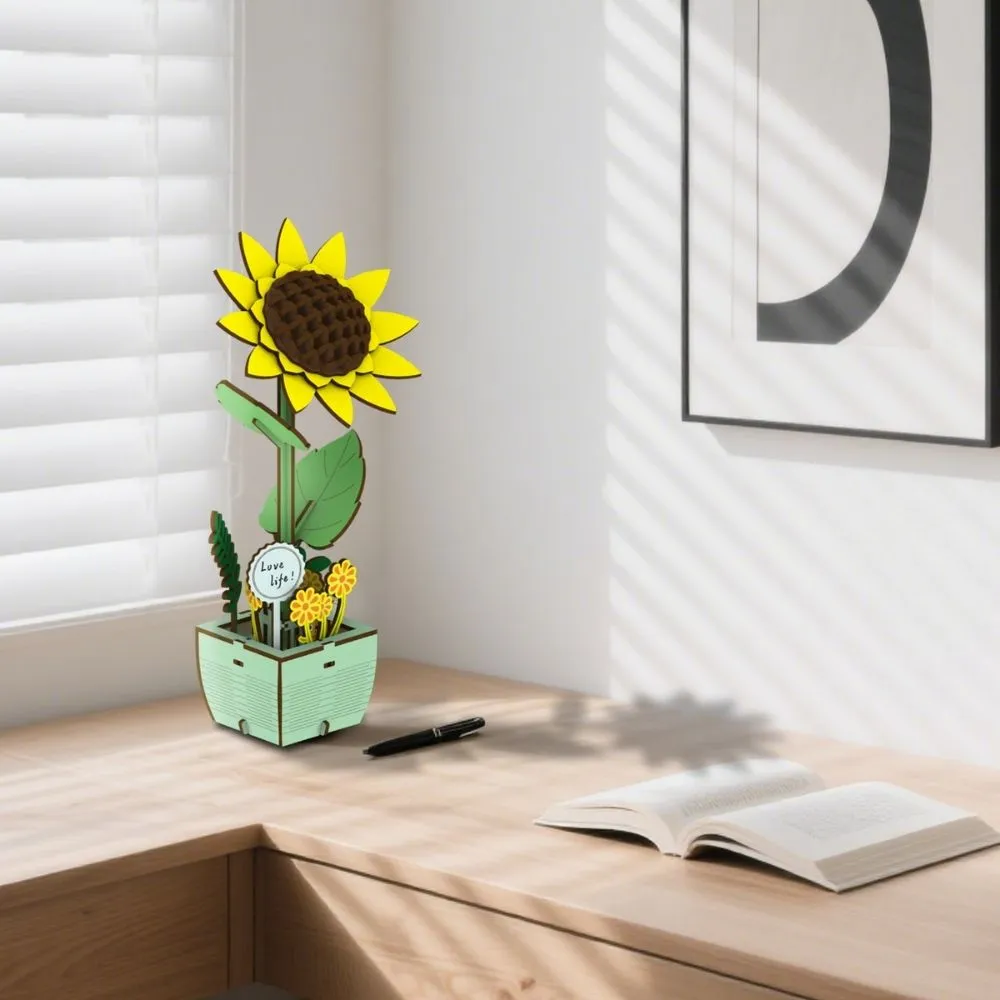 Figured'Art Prachtige Zonnebloem 3D Puzzel 74 Stukjes Hout