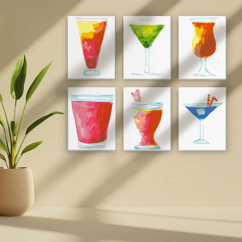 Figured'Art Mini Kleurrijke Cocktails schilderen op nummer 15x20cm 6 stuks
