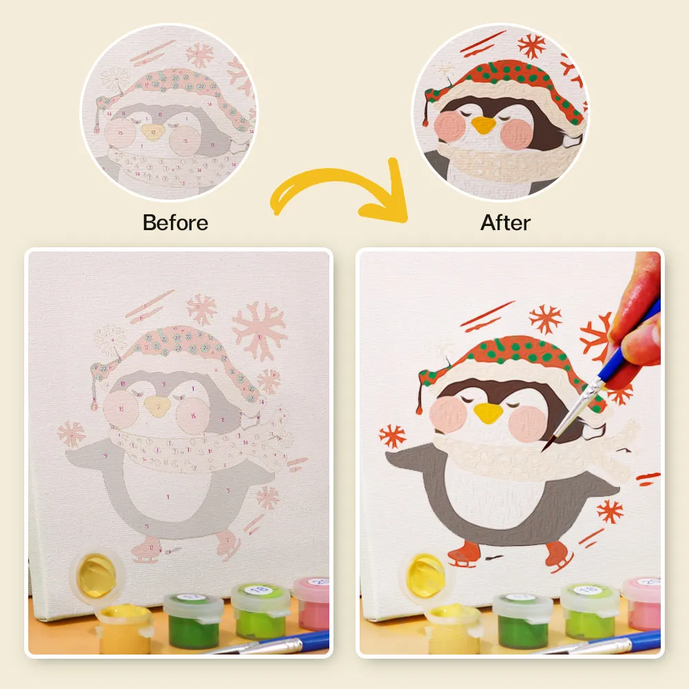 Figured'Art Kerst Winter Pinguïn mini schilderen op nummer 6 stuks