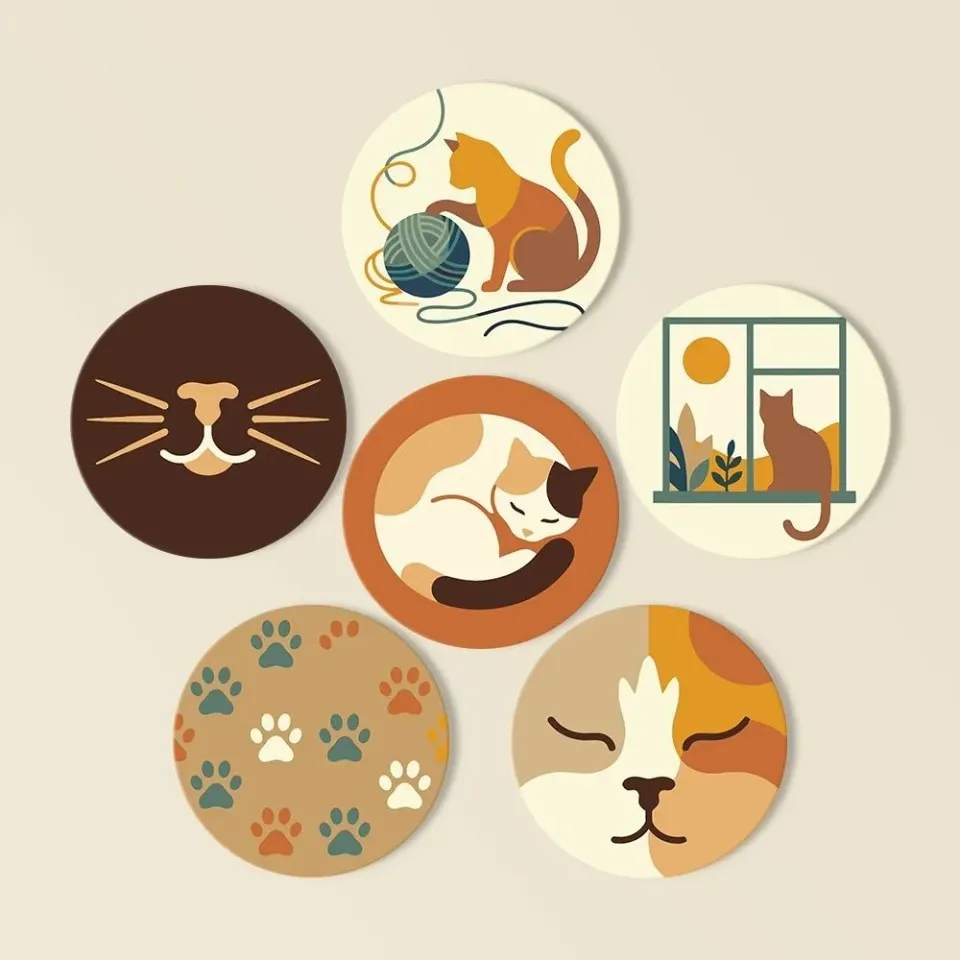 Figured'Art Kattenleven Schilderen op Nummer Onderzetters 6 stuks