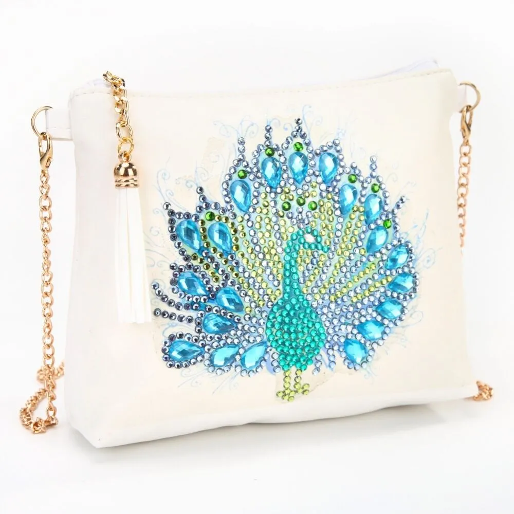 Figured'Art Kristallen Pauw diamond painting handtas 18x15cm