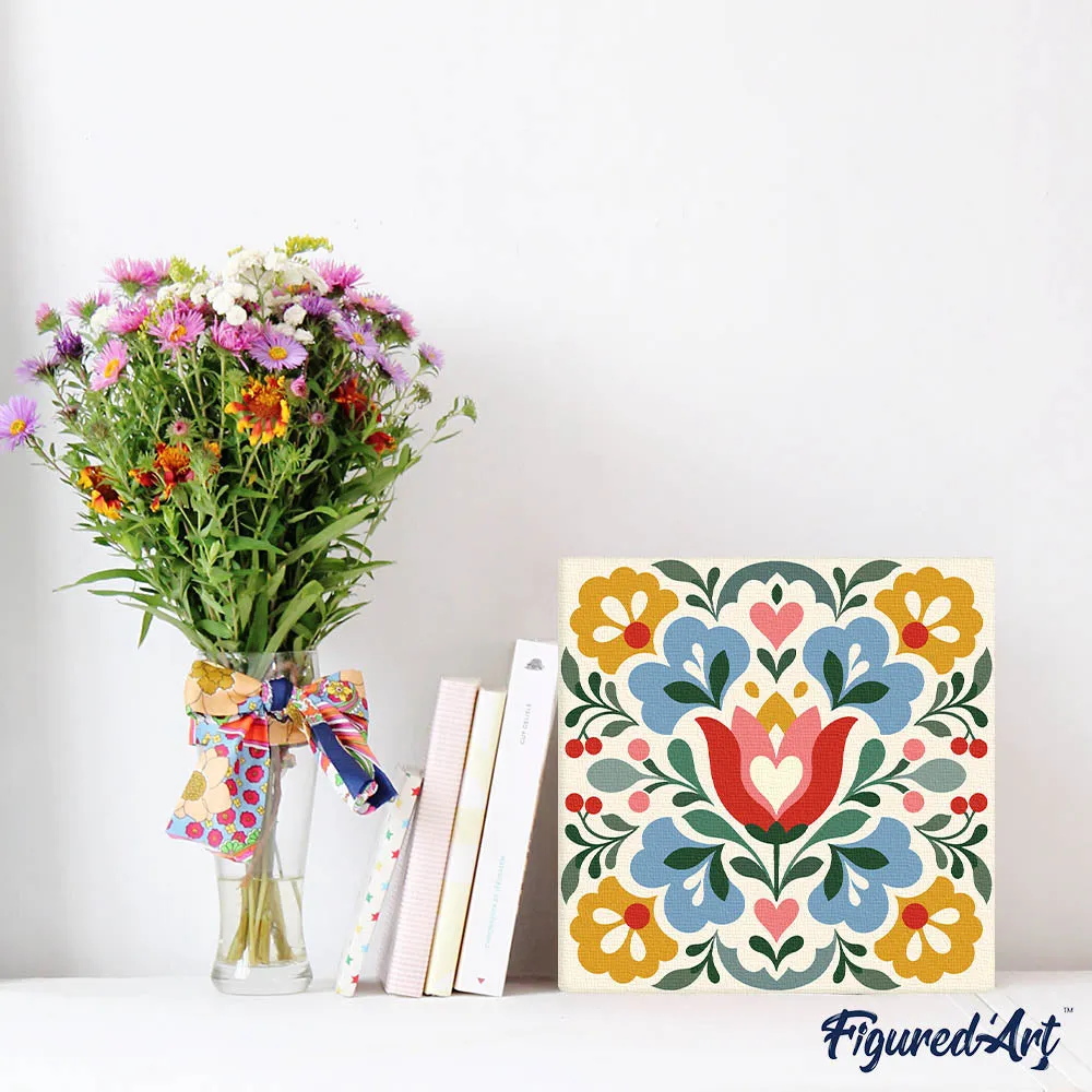Figured'Art Bloemenmandala mini schilderij 20x20cm met lijst