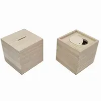 Workshops Houtbranden Houten spaarpot vierkant 8,5 cm naturel