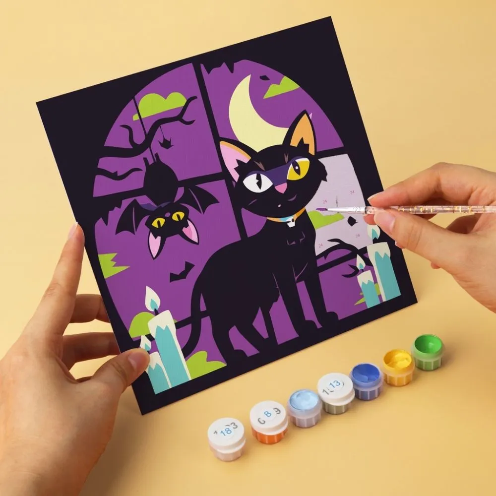 Figured'Art Mini Zwarte kat Halloween schilderen op nummer 6x 20x20cm