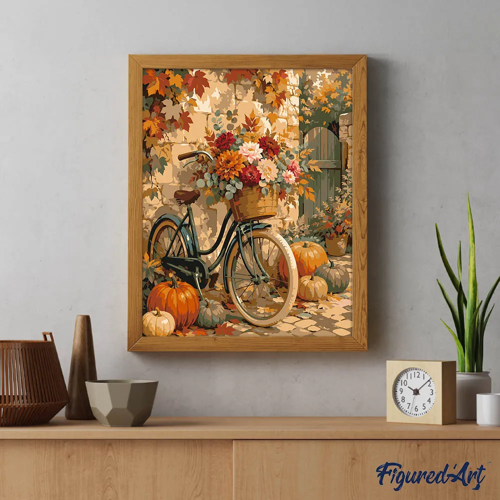 Figured'Art Bloemfiets met Pompoenen schilderen op nummer 40x50 herfst