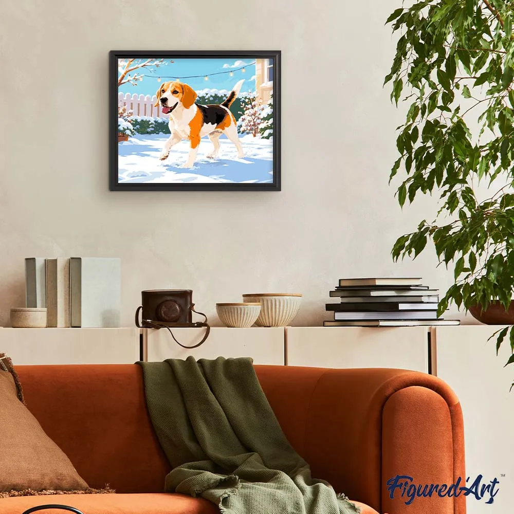 Figured'Art Beagle in de sneeuw schilderen op nummer 40x50 cm