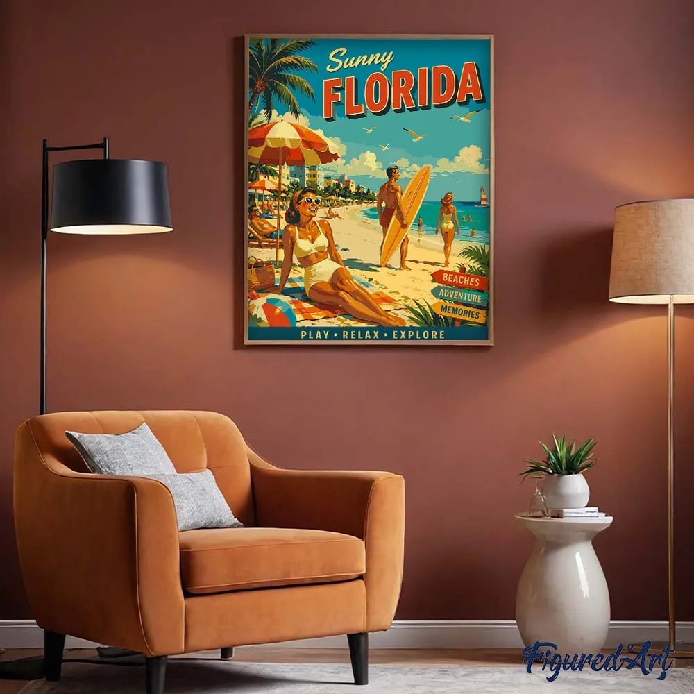 Figured'Art Vintageposter Zonnig Florida schilderen op nummer
