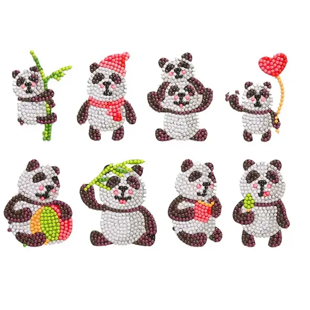 Figured'Art Panda's Diamond Painting Stickers 8 stuks Rond