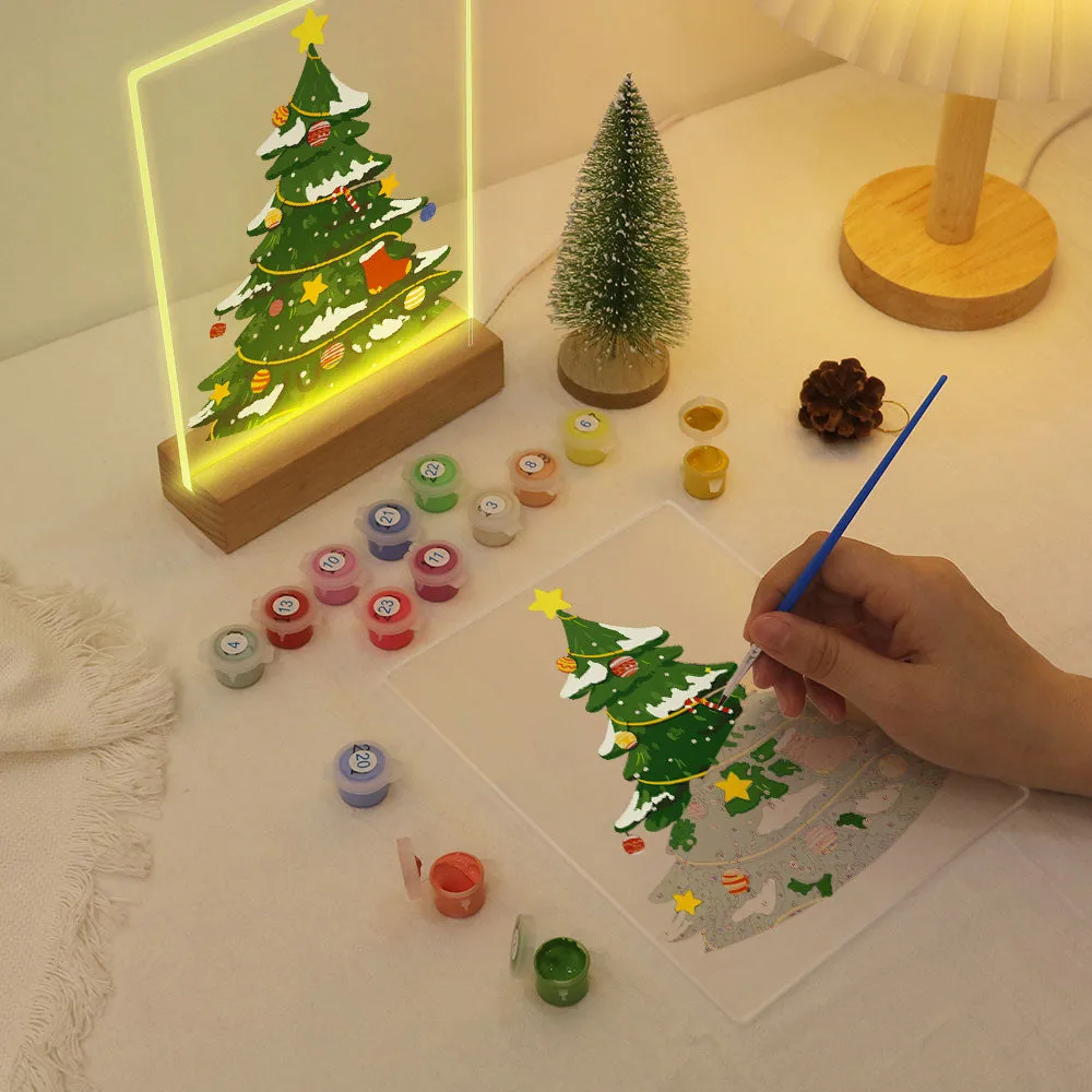 Figured'Art Kerstboom schilderen op nummer 15x20 cm met LED voet
